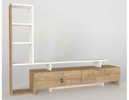 SHENDI, televizní stolek 2-dveřový s regálem, sapphire / bílá