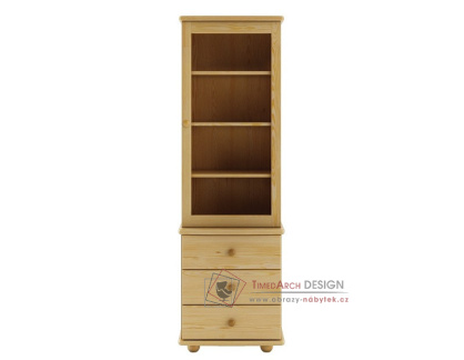 WK-117, vitrína 1-dveřová se 3-mi zásuvkami, borovicový masiv