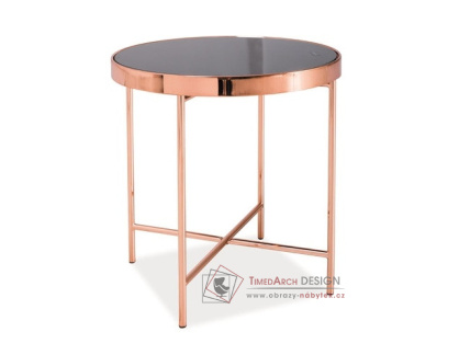 GINA C, konferenční stolek pr. 43cm, měď / černé sklo