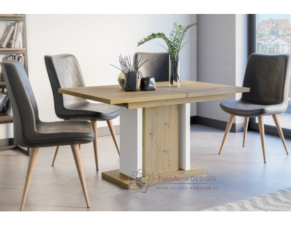 JANGA, jídelní rozkládací stůl 140-180x90cm, dub artisan / bílá
