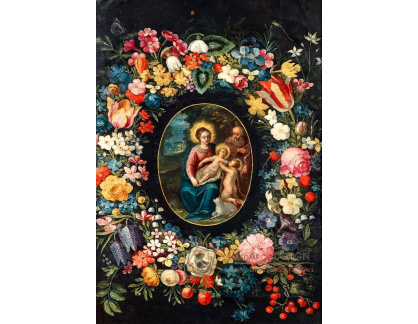 A-1407 Frans Francken - Svatá rodina s chlapcem Janem v květinové girlandě