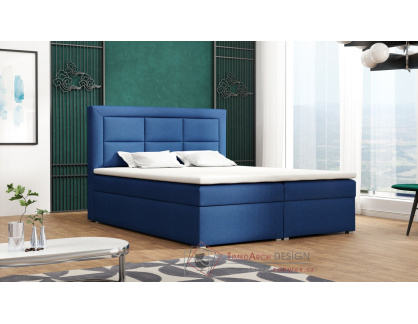 AURELIA BOX, čalouněná postel 180x200cm - boxspring, látka modrá