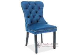 AUGUST VELVET, jídelní čalouněná židle, černá / látka modrá
