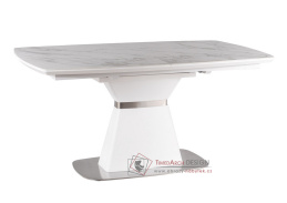 SATURN II, jídelní stůl rozkládací 160-210x90cm, bílá / bílý mramor
