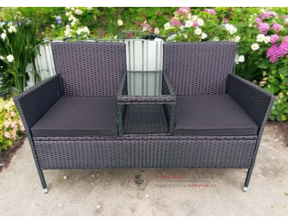LASKA, balkonový set, technoratan černý / látka šedá