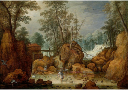 A-7597 Marten Rijckaert - Rybář v řece v zalesněné krajině