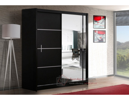 VISTA, šatní skříň s posuvnými dveřmi 180cm, černá / zrcadlo