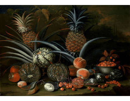 VZ232 George William Sartorius - Jahody v porcelánové misce, s ananasem, melouny, broskvemi a fíky