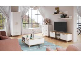 ROKY 03, obývací sestava nábytku, bílá / dub artisan
