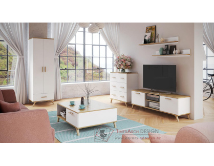 ROKY 03, obývací sestava nábytku, bílá / dub artisan