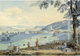 SO IV-268 Johann Ludwig Aberli - Niklaus Emanuel Tscharner na jeho panství v Blumenhof Kehrsatz