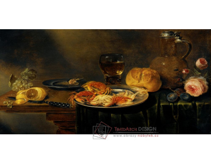 A-1507 Alexander Adriaenssen - Zátiší s růžemi, džbán, bochník chleba, naplněná sklenice na víno