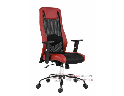 SANDER, kancelářská židle, síťovina černá / látka černá / ekokůže červená