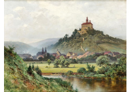 A-8713 Karel Liebscher - Pohled na náchodský zámek a řeku Metuji
