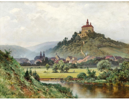 A-8713 Karel Liebscher - Pohled na náchodský zámek a řeku Metuji