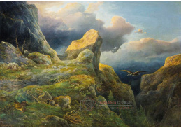 DDSO-4318 Wilhelm Steinfeld - Zraněný kamzík a sup v horské hrajině