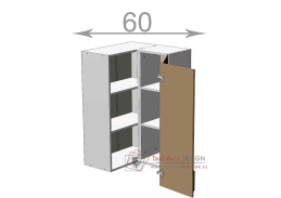 horní vysoká rohová skříňka š.60, v.92, Kaiser BK606092, bílá/bordó lesk