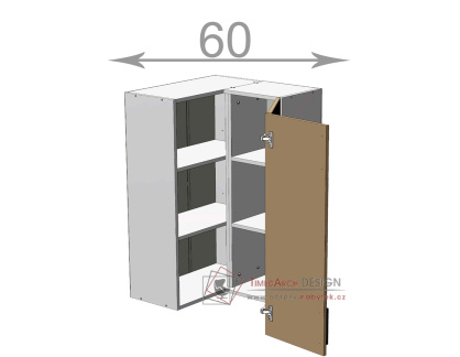 horní vysoká rohová skříňka š.60, v.92, Kaiser BK606092, bílá/bordó lesk