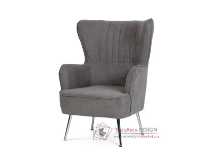 AK-317 GREY2, čalouněné křeslo - ušák, chrom / látka šedá