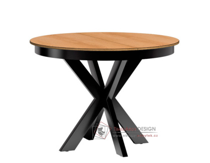 KERBIS, jídelní stůl rozkládací pr. 110-150cm, černá / dub karamel