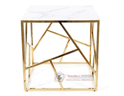 ESCADA B II, konferenční stolek ESCADA B II 55x55cm, zlatá / sklo bílý mramor