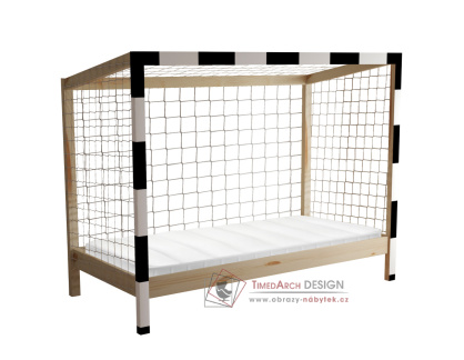 FUTAL, montessori postel 90x200cm, borovicový masiv / přírodní + bílá + černá