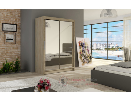 MIKADO VII, šatní skříň s posuvnými dveřmi 120cm, dub sonoma / zrcadla