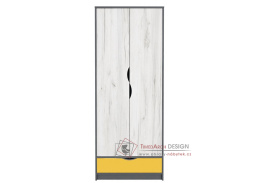 DISNEY, šatní skříň 2-dveřová 2D, dub kraft bílý / šedý grafit / žlutá
