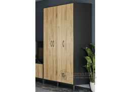 TARIA, šatní skříň 3-dveřová 120cm, dub wotan / antracit