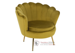 NOBLIN, čalouněné křeslo ve stylu Art-deco, zlatá / látka velvet hořčicová