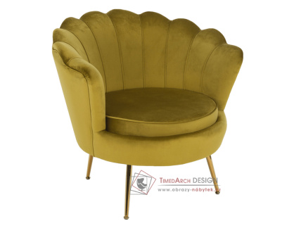 NOBLIN, čalouněné křeslo ve stylu Art-deco, zlatá / látka velvet hořčicová