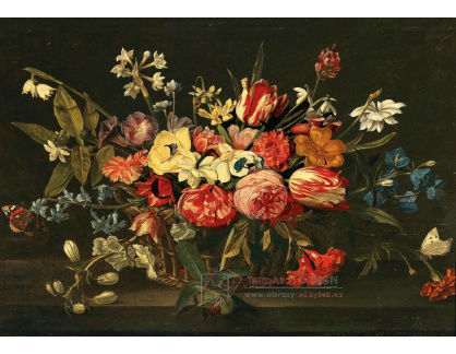 D-8846 Jan Philips van Thielen - Smíšené květiny v košíku na kamenné římse