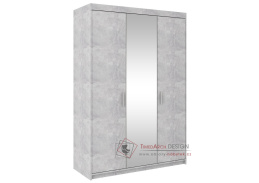 ELINA, šatní skříň 3-dveřová 133cm, beton jasný / zrcadlo