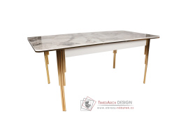 DAMLA 1102, jídelní stůl rozkládací 144-177,5x90cm, zlatá / bílý mramor