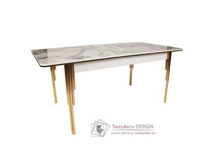 DAMLA 1102, jídelní stůl rozkládací 144-177,5x90cm, zlatá / bílý mramor