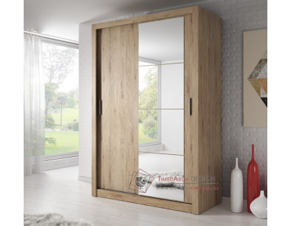 ARTI 04, šatní skříň s posuvnými dveřmi 150cm, dub shetland / zrcadlo