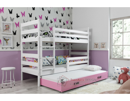 NORBERT, patrová postel s přistýlkou, bílá / růžová