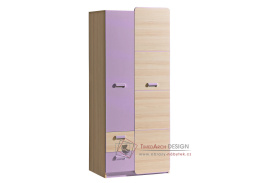 LIMO L01, šatní skříň 2-dveřová se 2-mi zásukami, jasan coimbra / fialová