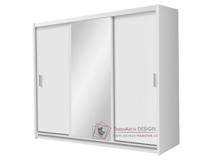 MONZA, šatní skříň s posuvnými dveřmi 250cm, bílá / zrcadlo