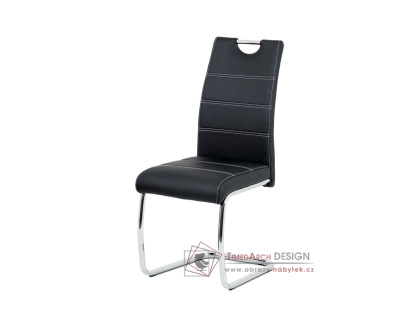 HC-481 BK, jídelní židle, chrom / ekokůže černá + bílé prošití