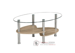 PANTY NEW, konferenční stolek 90x55cm, ocel  / čiré sklo / dub sonoma