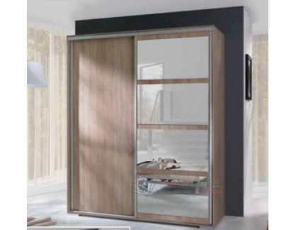 LEONARDO, šatní skříň s posuvnými dveřmi 180cm, dub sonoma / zrcadla