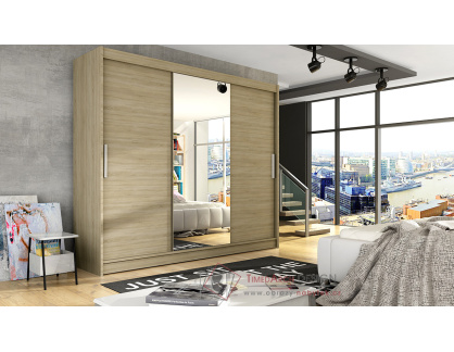ASTANA, šatní skříň s posuvnými dveřmi 250cm, dub sonoma / zrcadlo