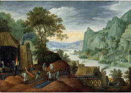 DDSO-1769 Marten Ryckaert - Skalnatá krajina s postavami ve slévárně