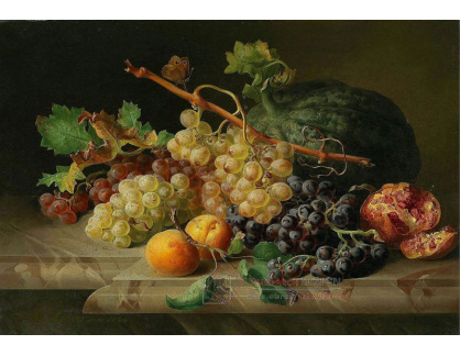 VZ213 Josef Lauer - Zátiší s granátovým jablkem, hrozny a melounem