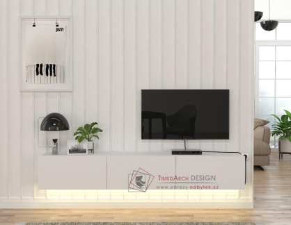 DEKARA, závěsný televizní stolek 3-dveřový s LED osvětlením, sapphire