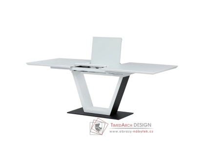 HT-D1931 WT, jídelní rozkládací stůl 160-210x90cm, bílý lak / sklo