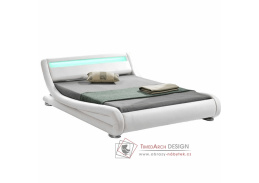 FILIDA, čalouněná postel s RGB LED osvětlením 180x200cm, ekokůže bílá
