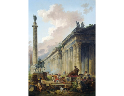 SO XVII-486 Hubert Robert - Pohled na Řím s jezdeckou sochou Marca Aurelia