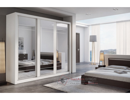 ARTI 02, šatní skříň s posuvnými dveřmi 250cm, bílá / zrcadla